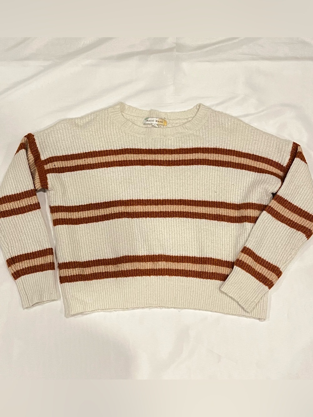 Cream and Rust Striped Women's Sweater - Small